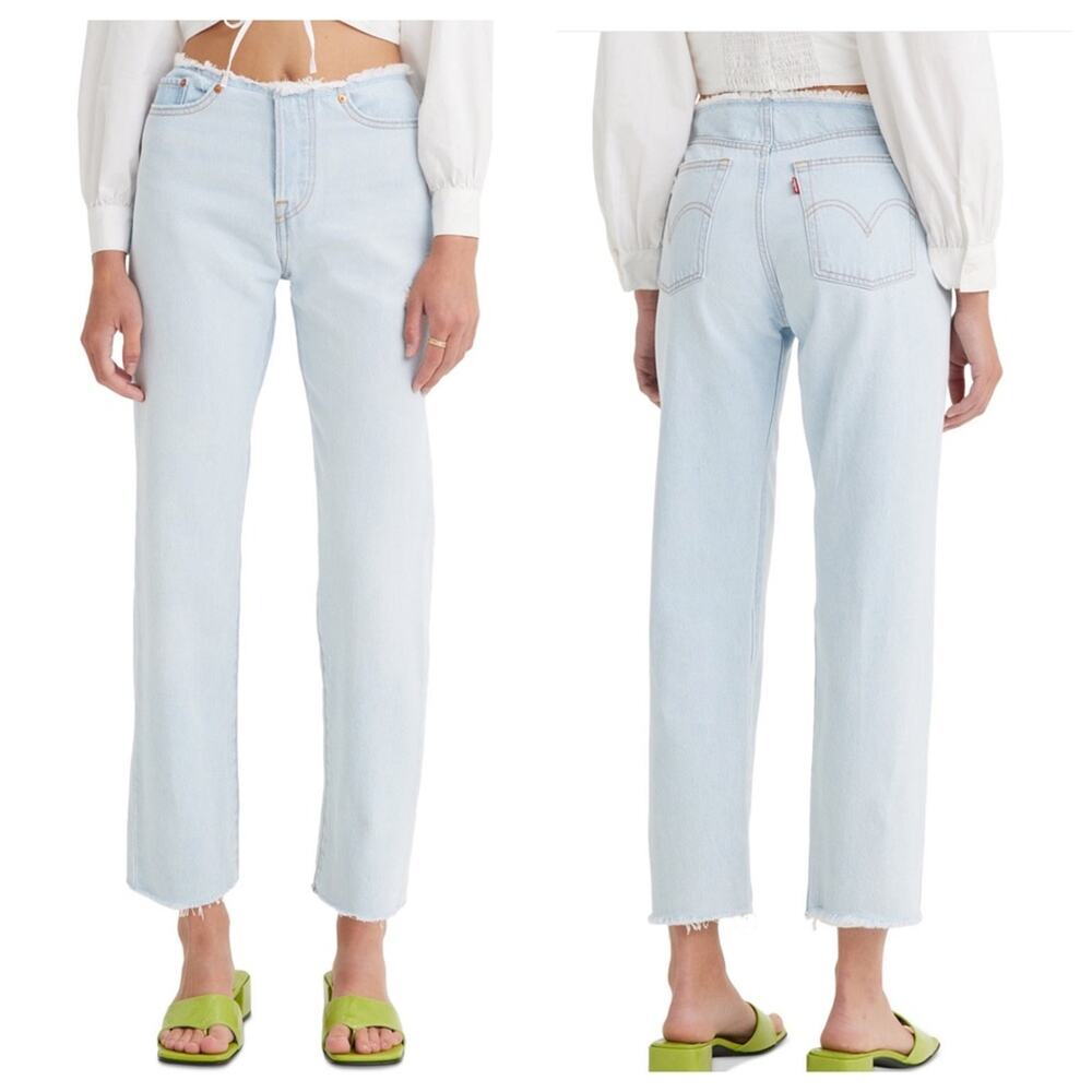 NWT Levi’s Wedgie Straight Leg Jeans Mid Rise Frayed Waist Distressed Size 30